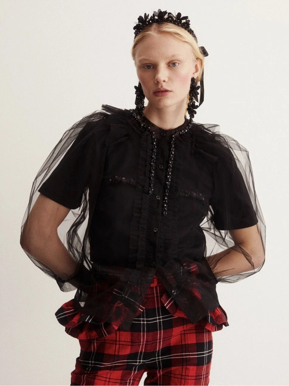 Simone Rocha x H&M Black Sheer Tulle Puff Sleeve Blouse